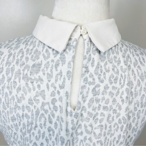 LOFT Mixed Media Gray & Cream Leopard Collard Sweater Tank Top - SMALL - Picture 9 of 10